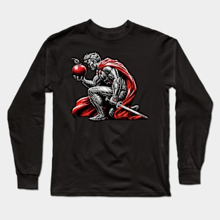 A Silver Knight Holds A Red Apple Long Sleeve T-Shirt